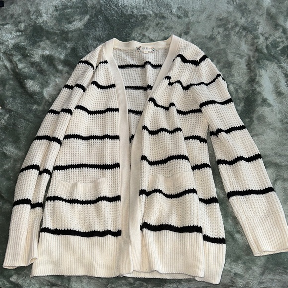 Women's Cream and Black Striped Knit Sweater - Picture 2 of 7